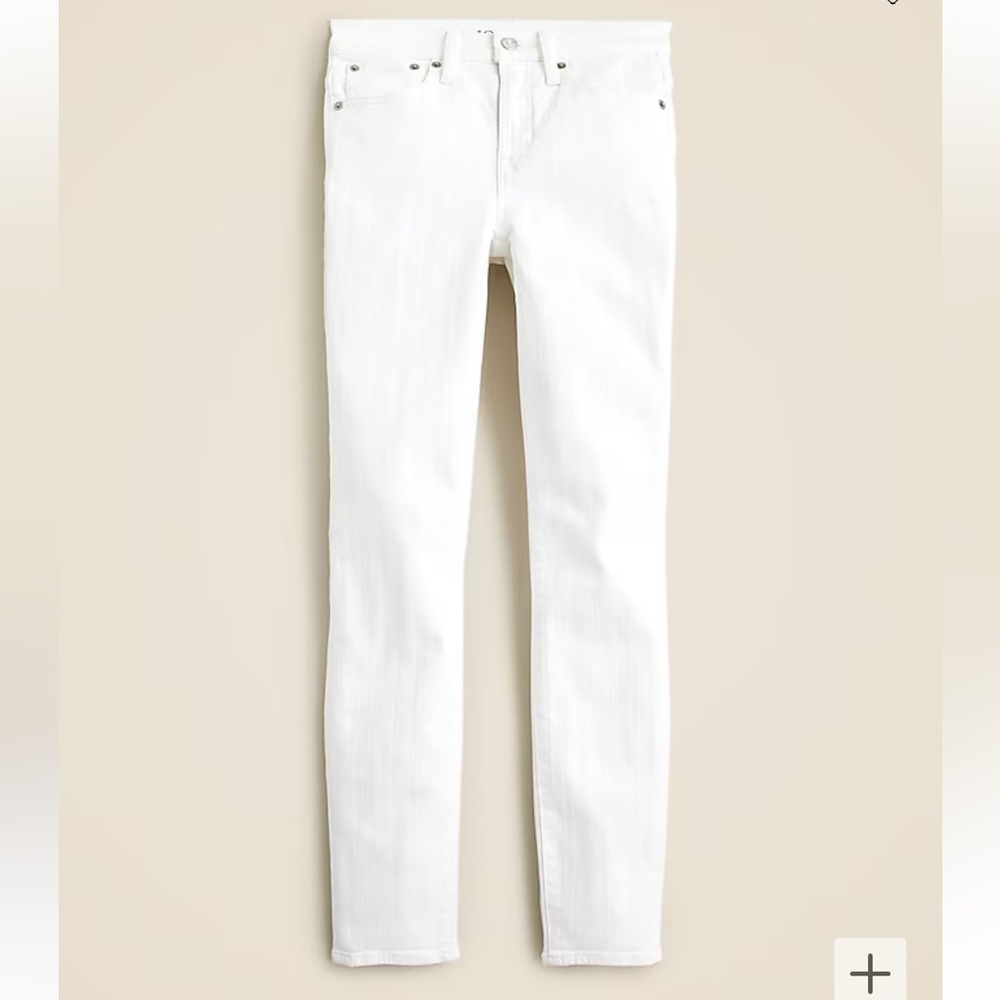 J. Crew 9” high-rise toothpick jeans, 24, white